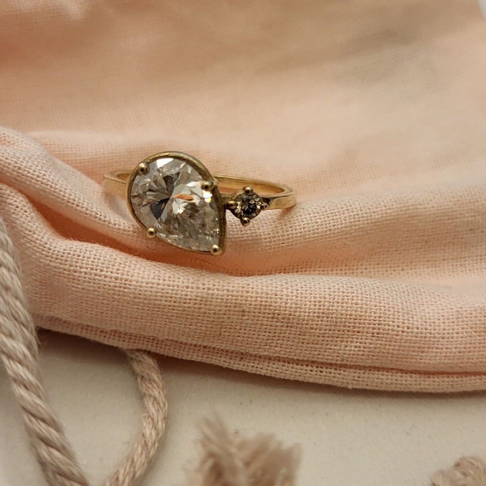 Custom 14k gold size 8 moissanite and champagne diamond engagement ring pear